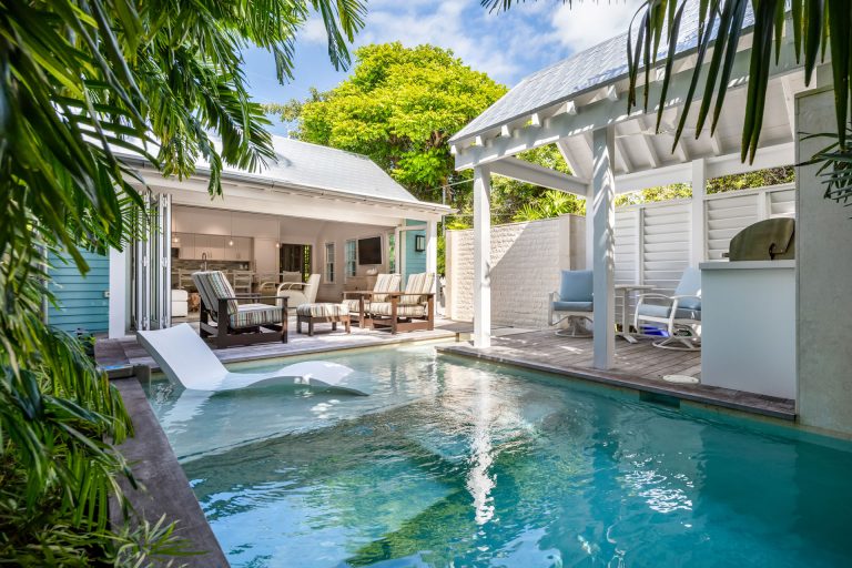 Front exterior of Brisa Azul, an Old Town Key West vacation rental with private pool and off-street parking